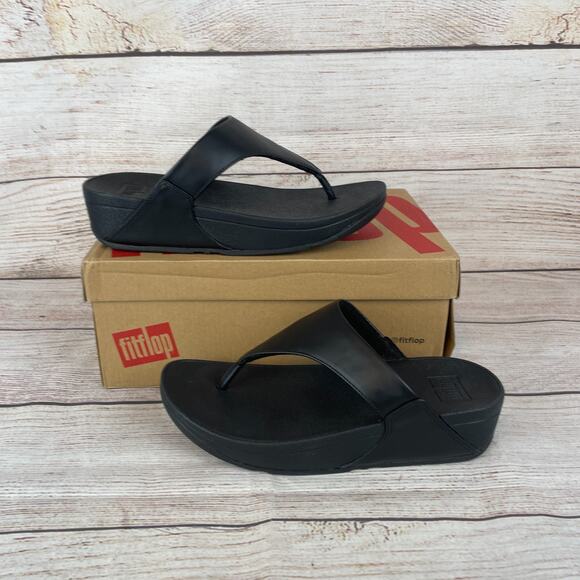 Fit Flops Lulu LeatherToepost Womens Sz 7 Sandals Black - Picture 1 of 11